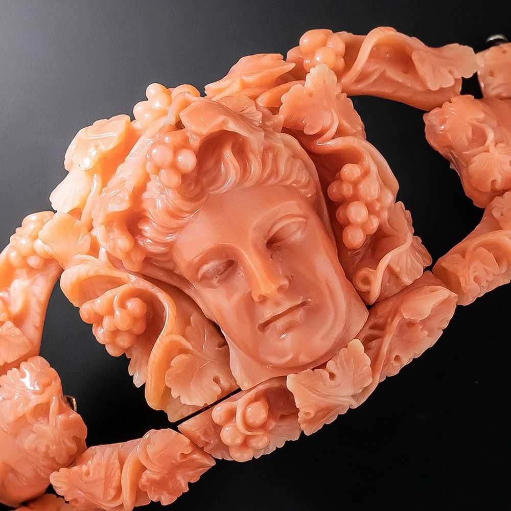 Antique Carved Coral Dionysus Bracelet - image 4