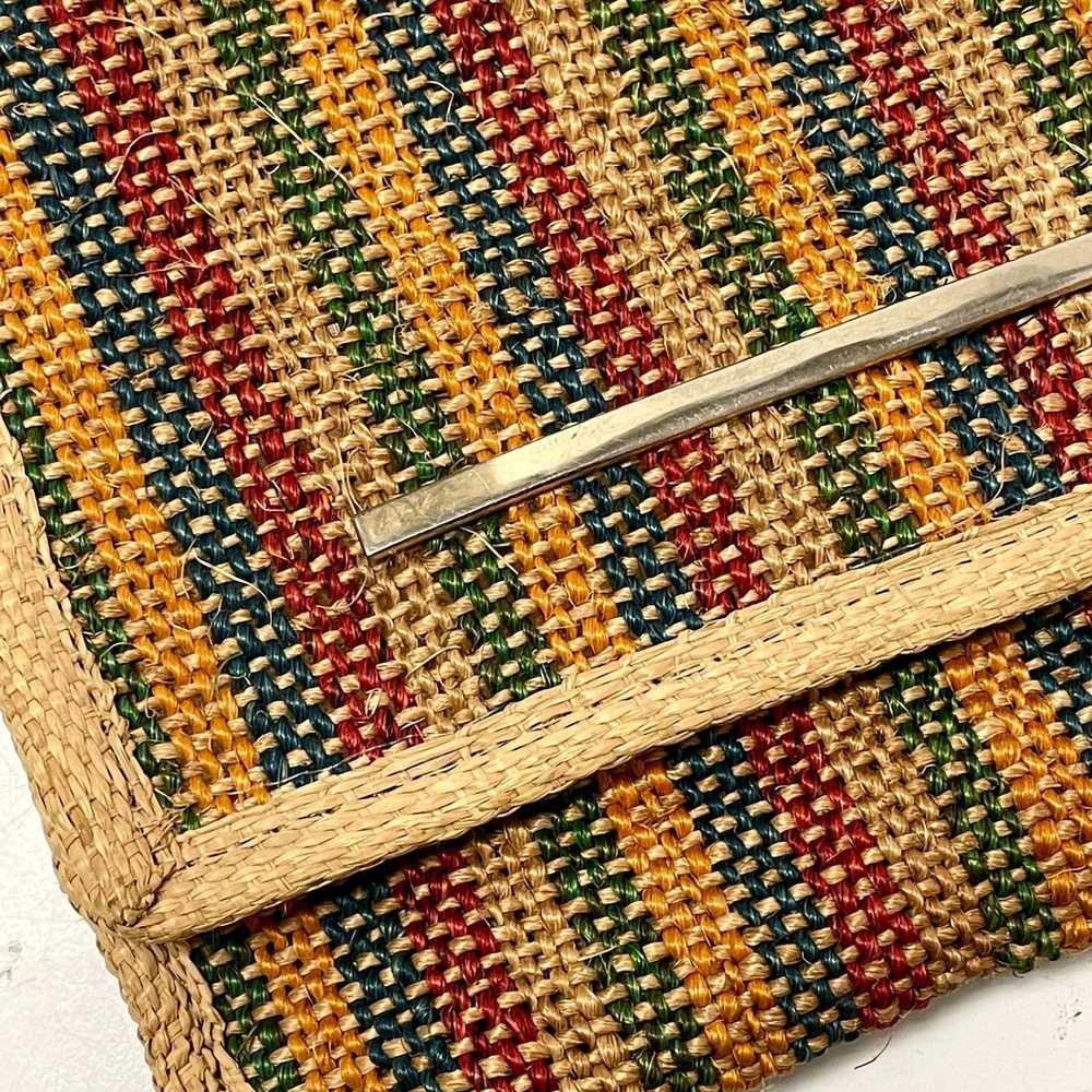 Vintage Vtg 70 80's RAINBOW Stripe Wicker Straw T… - image 3