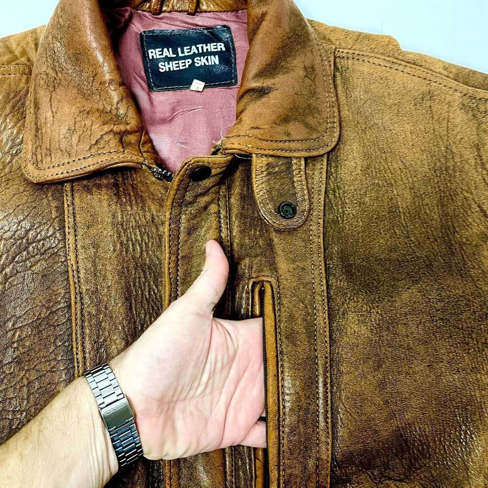Unkwn Vtg 70 80's Brown Distressed Leather BOMBER… - image 2