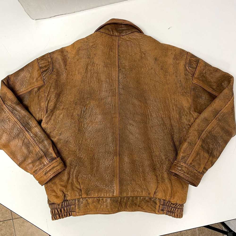 Unkwn Vtg 70 80's Brown Distressed Leather BOMBER… - image 4