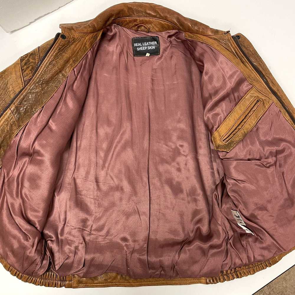 Unkwn Vtg 70 80's Brown Distressed Leather BOMBER… - image 5