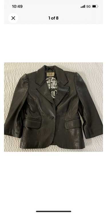 Juicy Couture Ticking Stitch Crop Leather Jacket