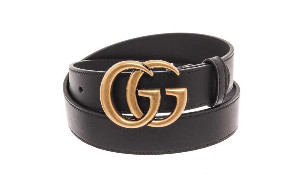 Gucci Gucci GG Black Leather GHW Thin Belt 75 - image 1
