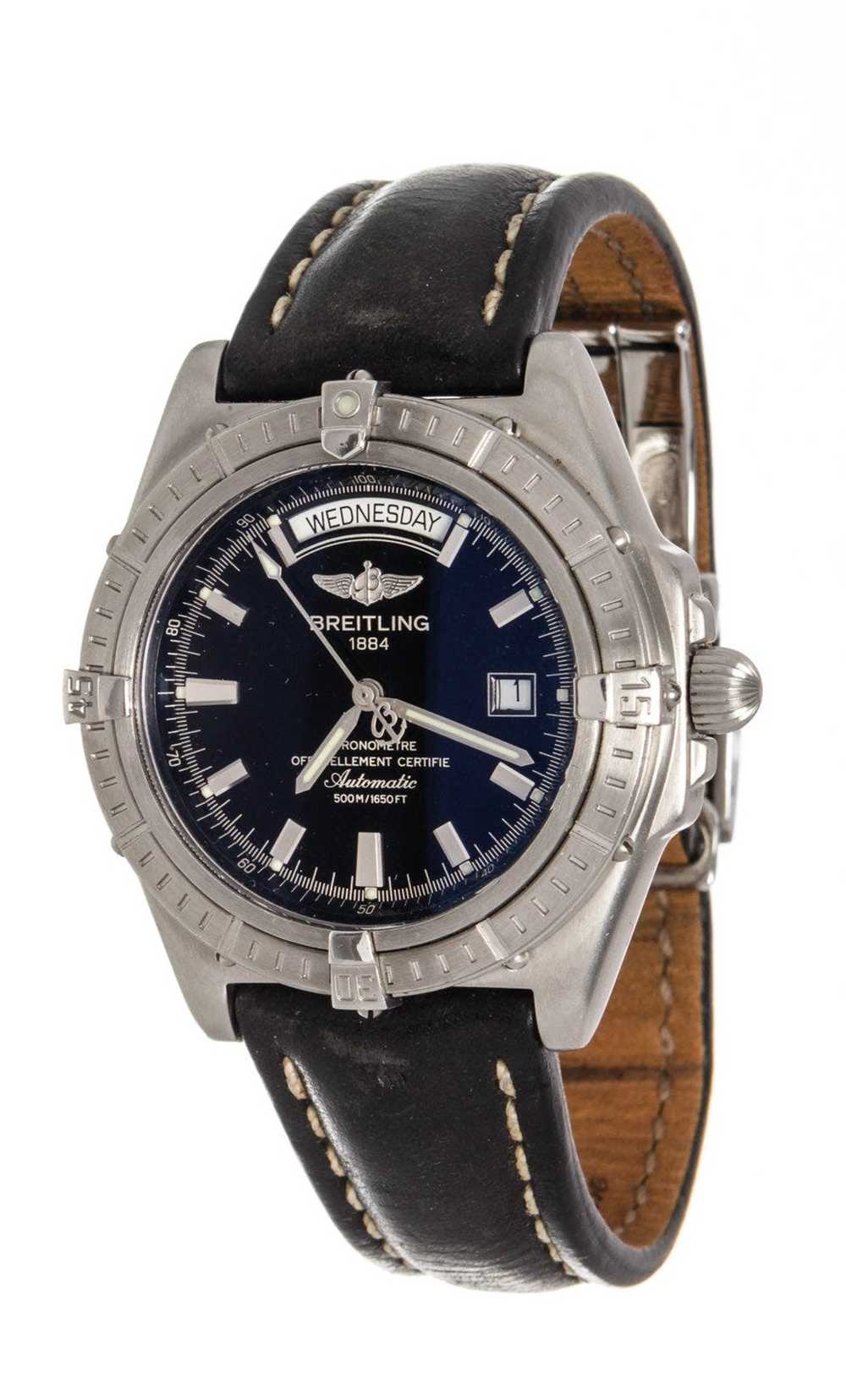 Breitling Breitling Black Leather Chronomet Watch - image 1