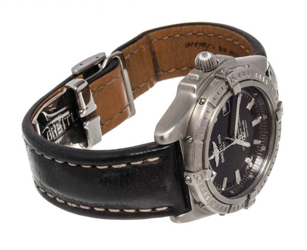Breitling Breitling Black Leather Chronomet Watch - image 2