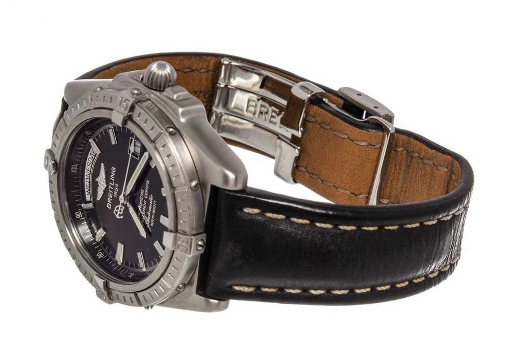 Breitling Breitling Black Leather Chronomet Watch - image 5