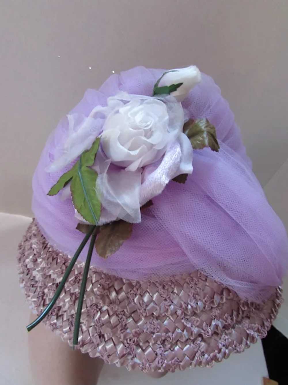 SALE Lovely 1960 Era Hat in Lavender & Lilac Tull… - image 10