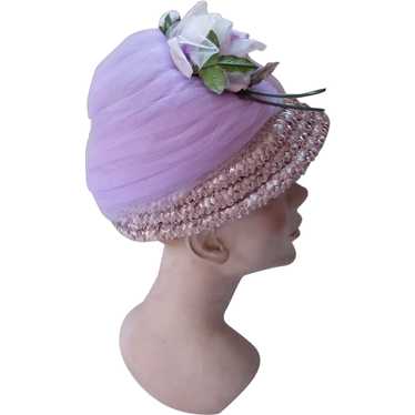 SALE Lovely 1960 Era Hat in Lavender & Lilac Tulle