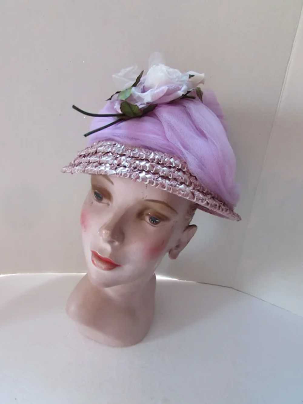SALE Lovely 1960 Era Hat in Lavender & Lilac Tull… - image 2