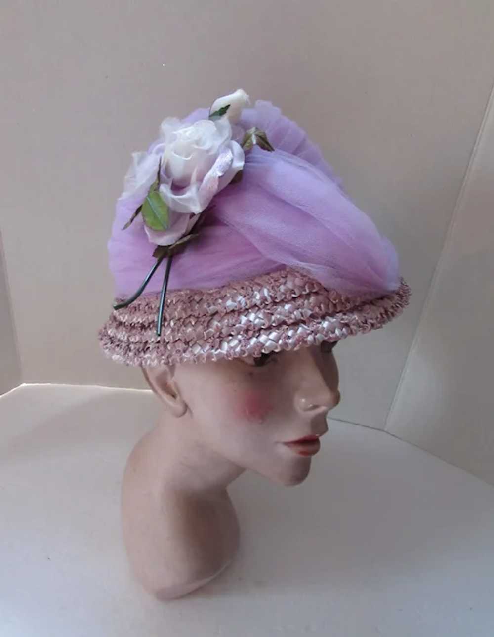 SALE Lovely 1960 Era Hat in Lavender & Lilac Tull… - image 3