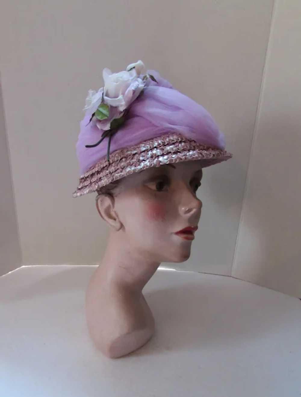 SALE Lovely 1960 Era Hat in Lavender & Lilac Tull… - image 4