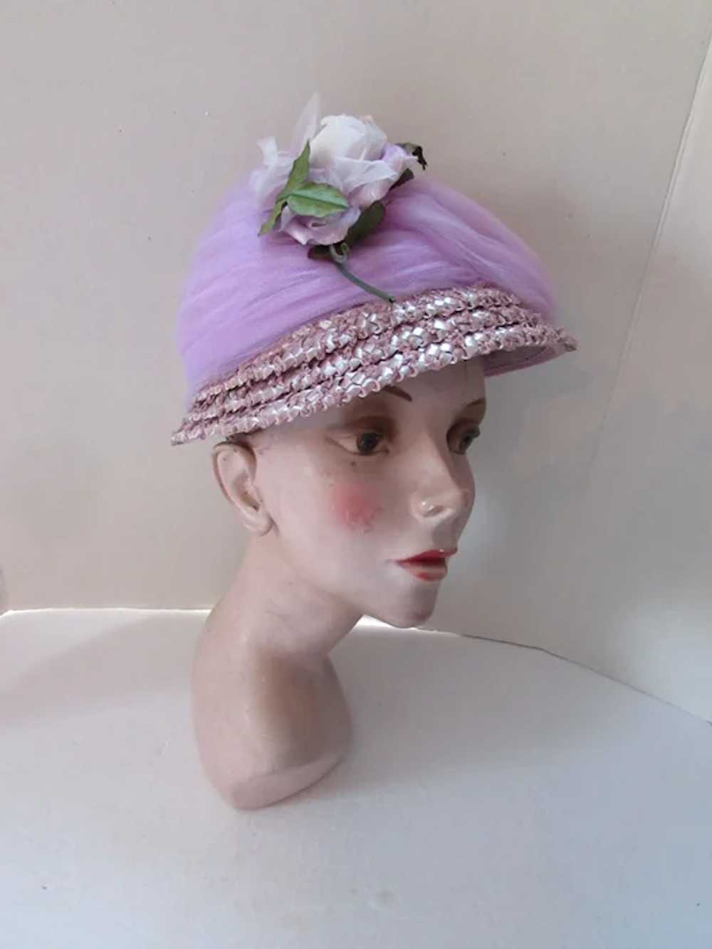 SALE Lovely 1960 Era Hat in Lavender & Lilac Tull… - image 5