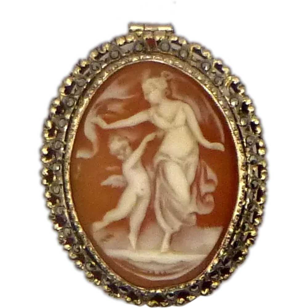 Antique Sterling and Shell Cameo of Venus and Eros - image 1