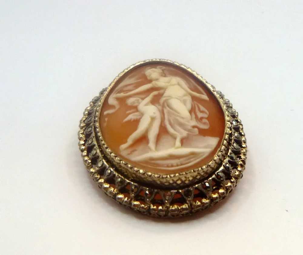 Antique Sterling and Shell Cameo of Venus and Eros - image 3