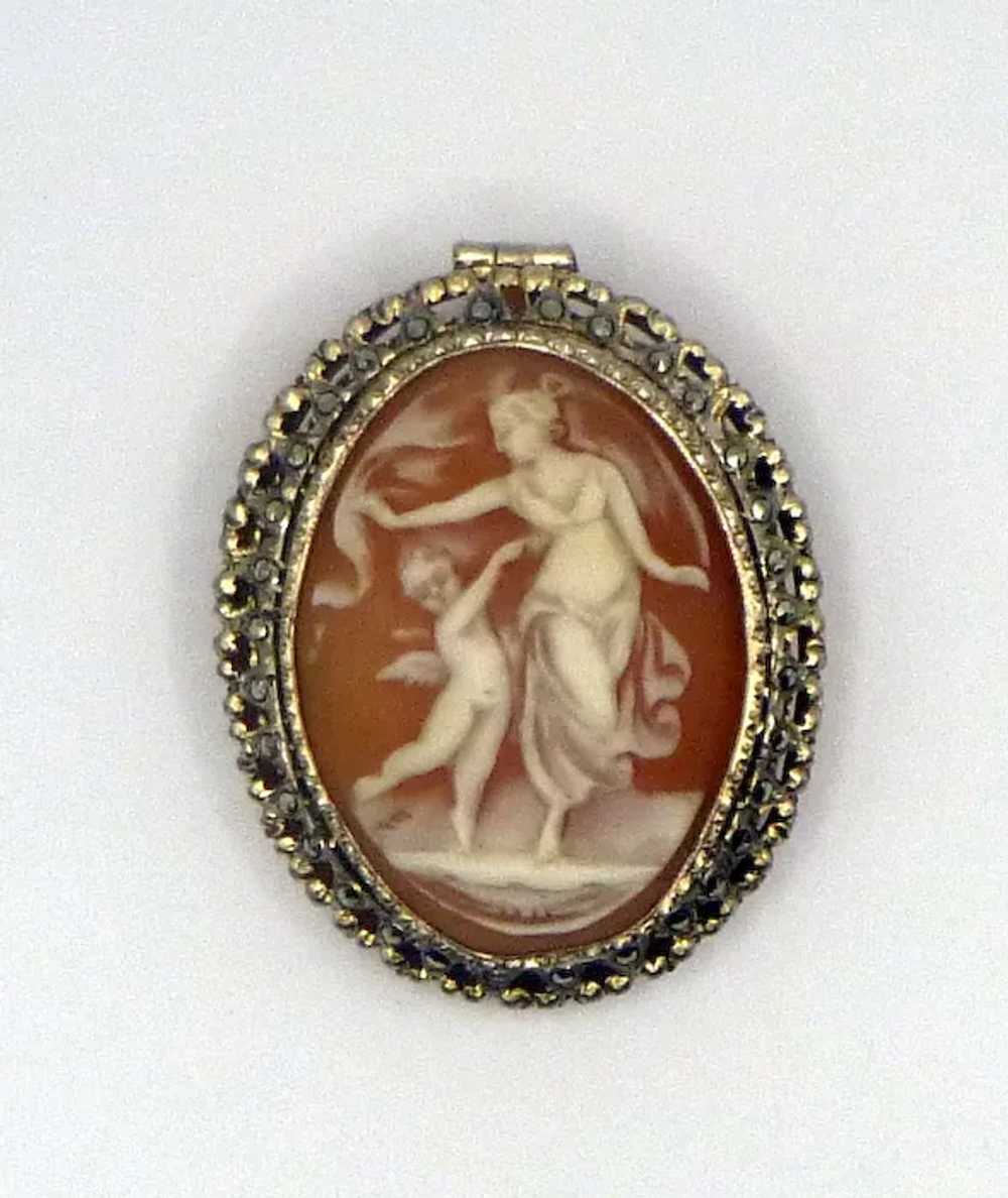 Antique Sterling and Shell Cameo of Venus and Eros - image 7