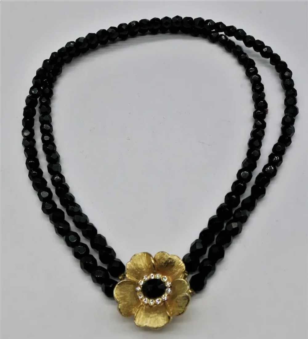 VINTAGE  Two Strand Black Glass Choker with a Fan… - image 3