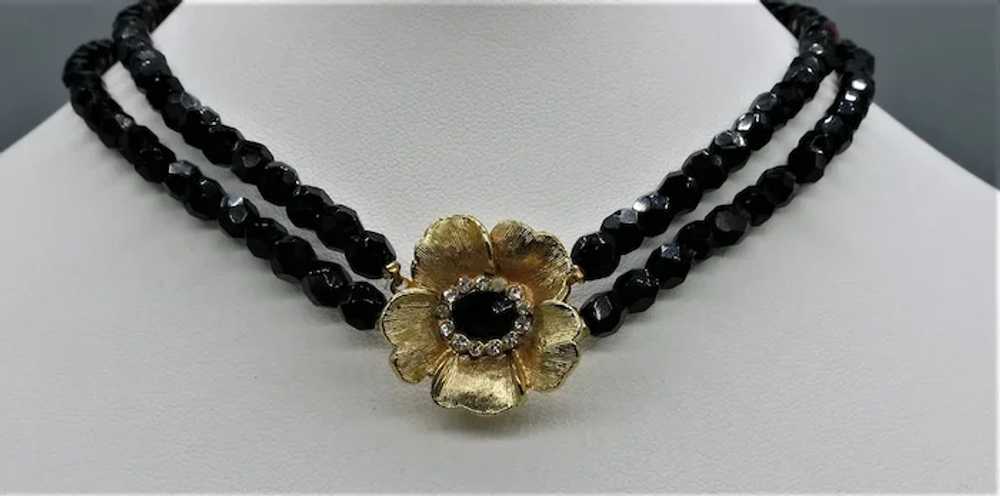 VINTAGE  Two Strand Black Glass Choker with a Fan… - image 6