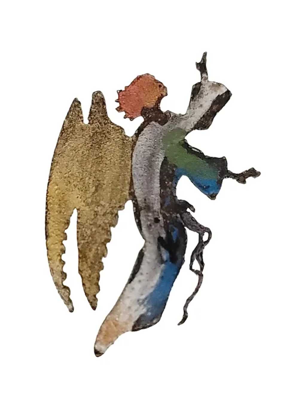 Artisan Laser Cut Textured Painted Angel Pin Broo… - image 3