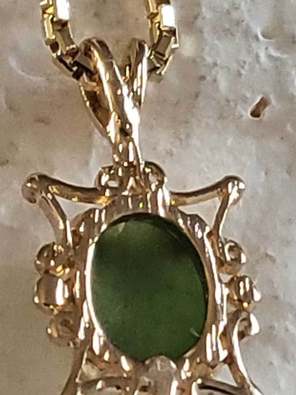 14K YG Filigree Jade Pendant with Box Chain Neckl… - image 5