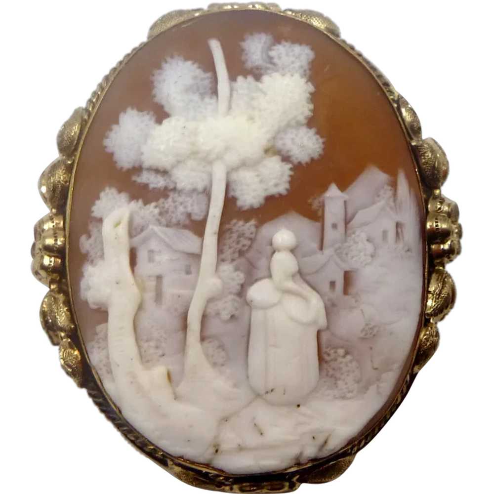 Antique Shell Cameo of a Woman with Trees - image 1