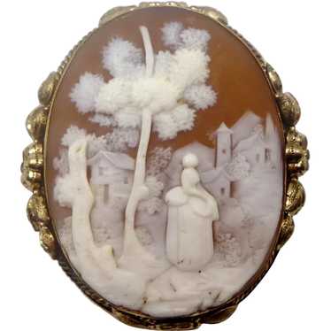 Antique Shell Cameo of a Woman with Trees - image 1