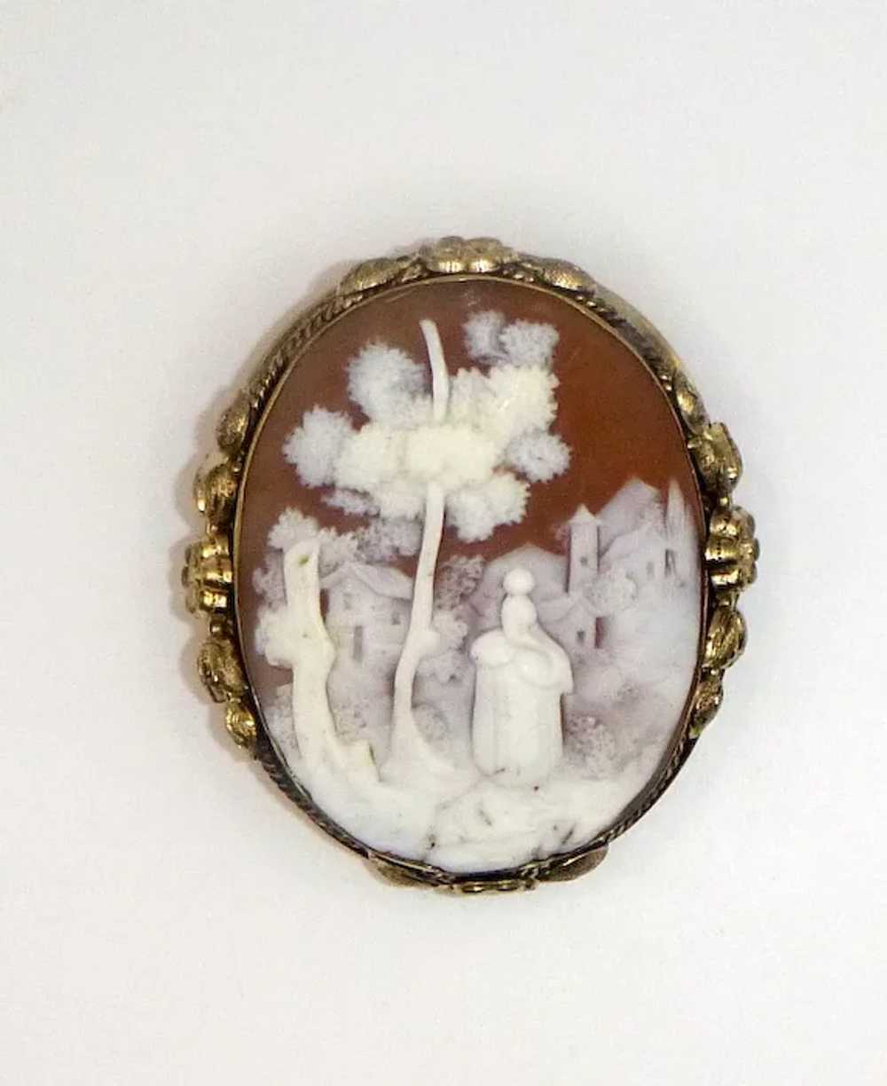 Antique Shell Cameo of a Woman with Trees - image 3