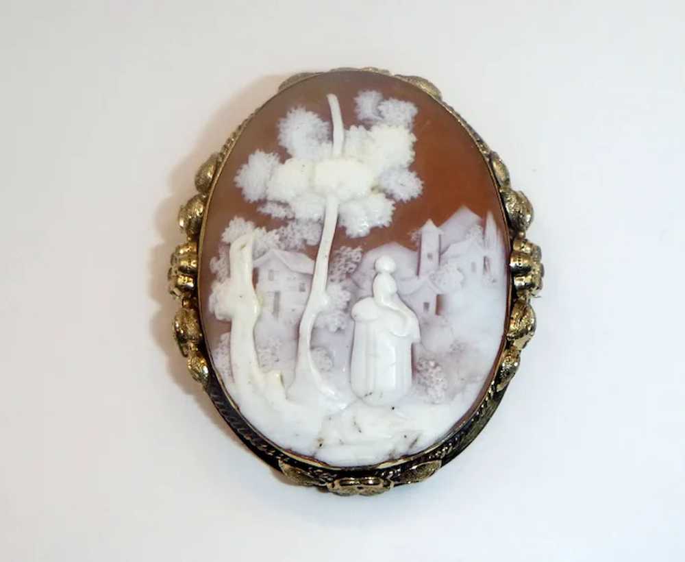 Antique Shell Cameo of a Woman with Trees - image 5