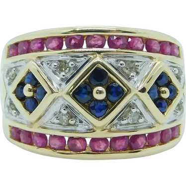 Vintage .98ctw Ruby, Diamond & Sapphire Band Ring… - image 1