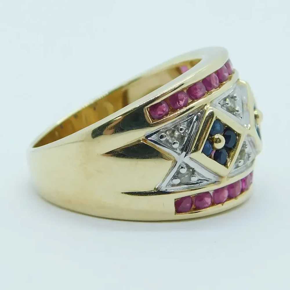 Vintage .98ctw Ruby, Diamond & Sapphire Band Ring… - image 3