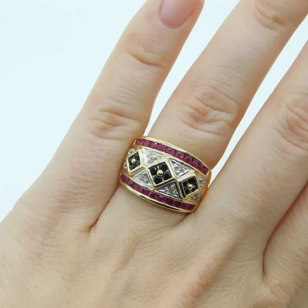 Vintage .98ctw Ruby, Diamond & Sapphire Band Ring… - image 4