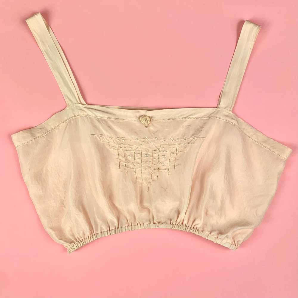 1920s Light Pink Silk Camisole w/ Embroidery - image 1
