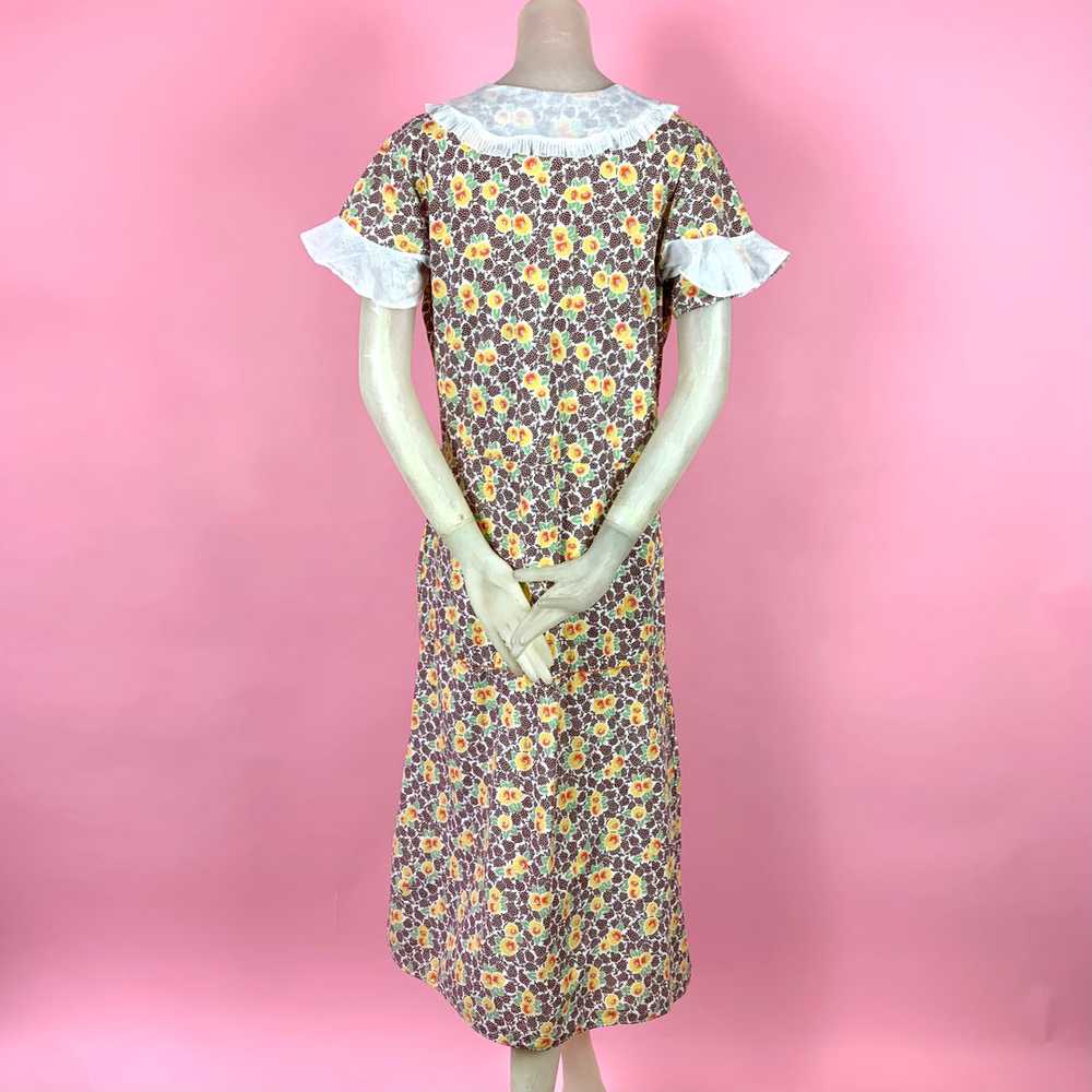 1930s Deco Printed House Dress w/ Ruffled Collar … - image 5