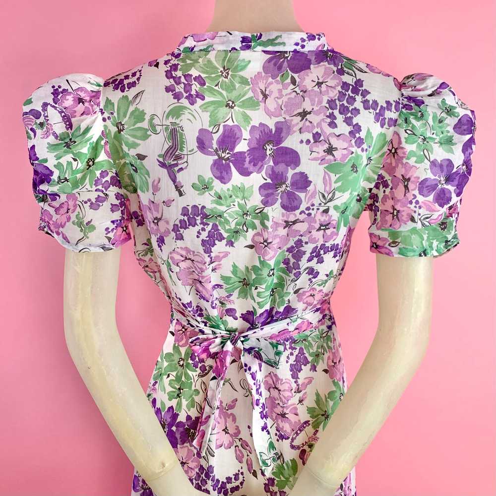 1930s Floral Cotton Victorian Novelty Print Dress - image 5