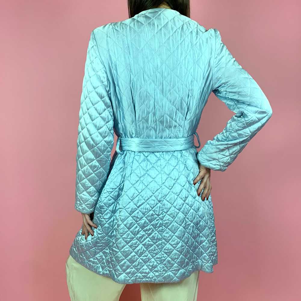 1940s Baby Blue Quilted Satin Robe w/ Oversized B… - image 3