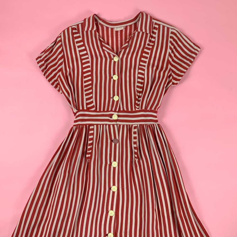 1940s Candy Striped Shirtwaist Dress - image 1