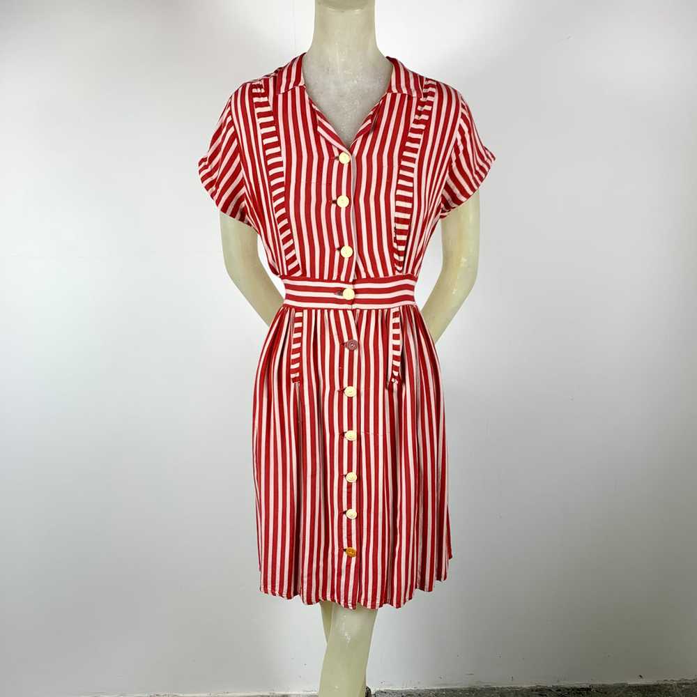 1940s Candy Striped Shirtwaist Dress - image 2