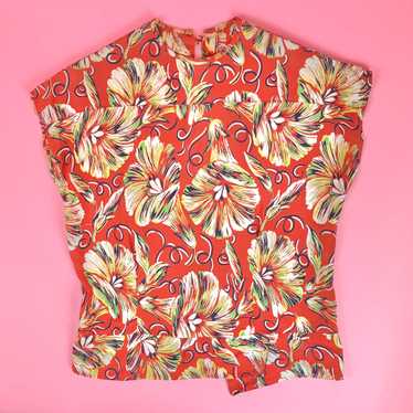 1940s Cold Rayon Tropical Floral Blouse - image 1
