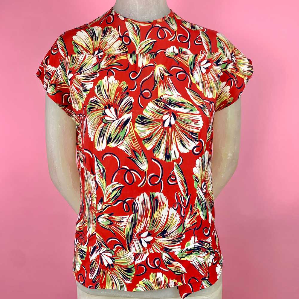 1940s Cold Rayon Tropical Floral Blouse - image 3