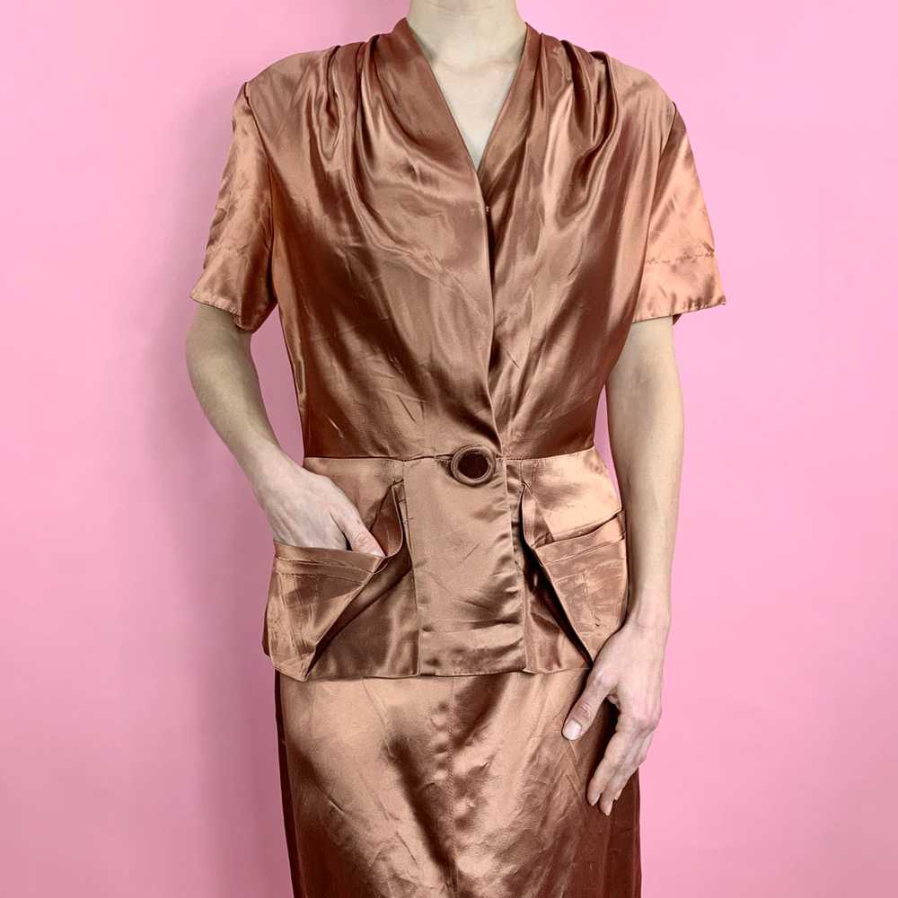 1940s Copper Rayon Satin 2 Piece Suit - image 2