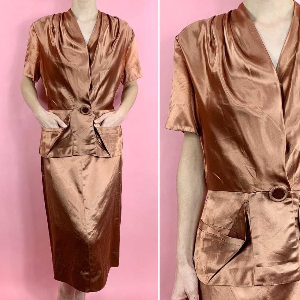 1940s Copper Rayon Satin 2 Piece Suit - image 3