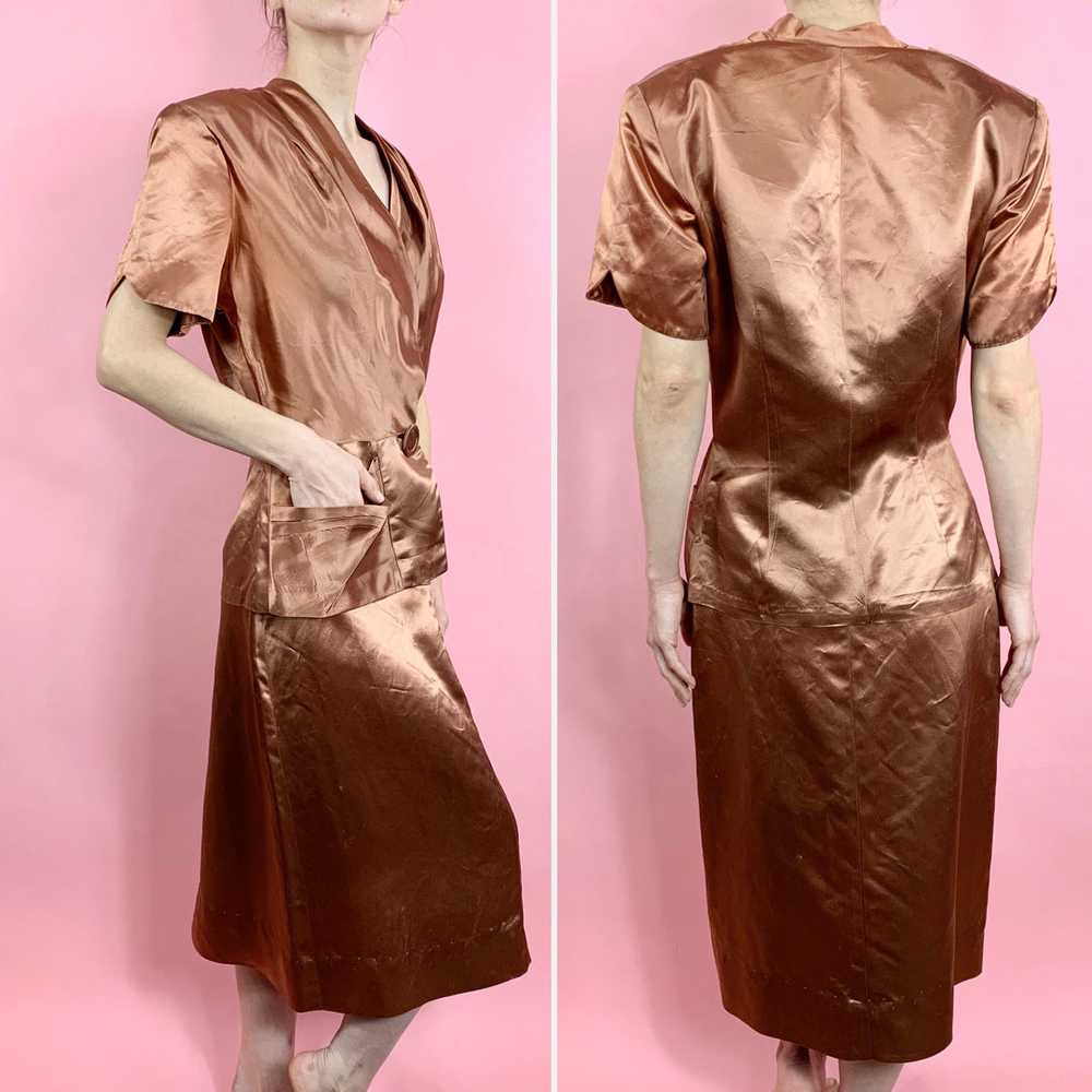 1940s Copper Rayon Satin 2 Piece Suit - image 4