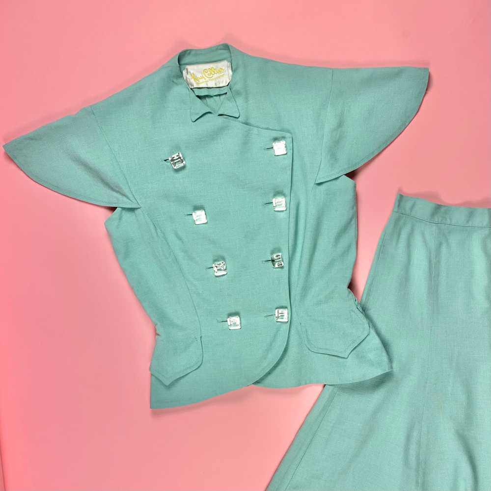 1940s Kay Collier 2 pc Mint Green Set w/ Oversize… - image 1