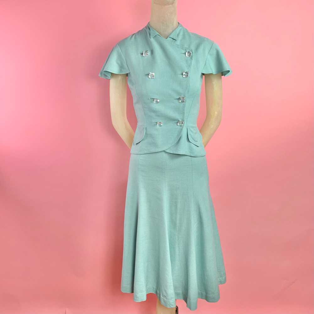 1940s Kay Collier 2 pc Mint Green Set w/ Oversize… - image 2