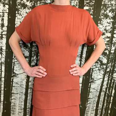 1940s Rust Rayon Crepe Dress - image 1