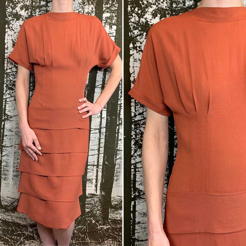 1940s Rust Rayon Crepe Dress - image 2