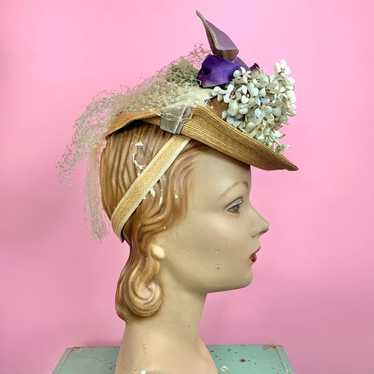 Late 1930s/ 1940s Victorian Style Tilt Hat w/ Flo… - image 1
