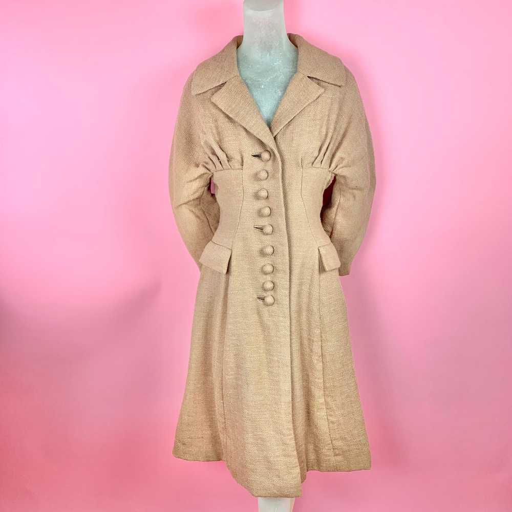Late 1940s Wool Blend Burlap Princess Coat - image 1
