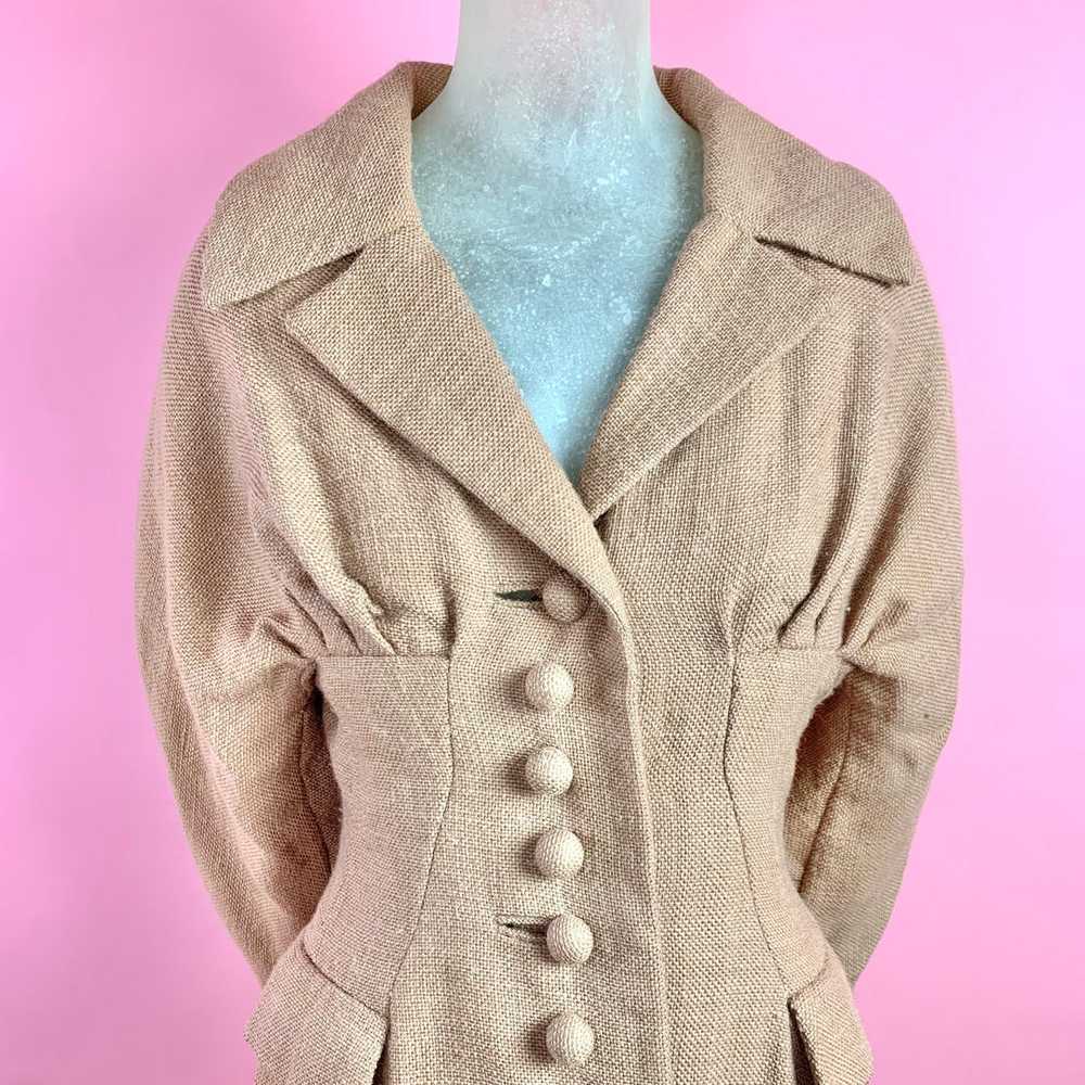 Late 1940s Wool Blend Burlap Princess Coat - image 4