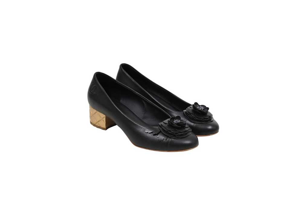 Chanel Black Leather Camellia Ballet Pumps - image 1