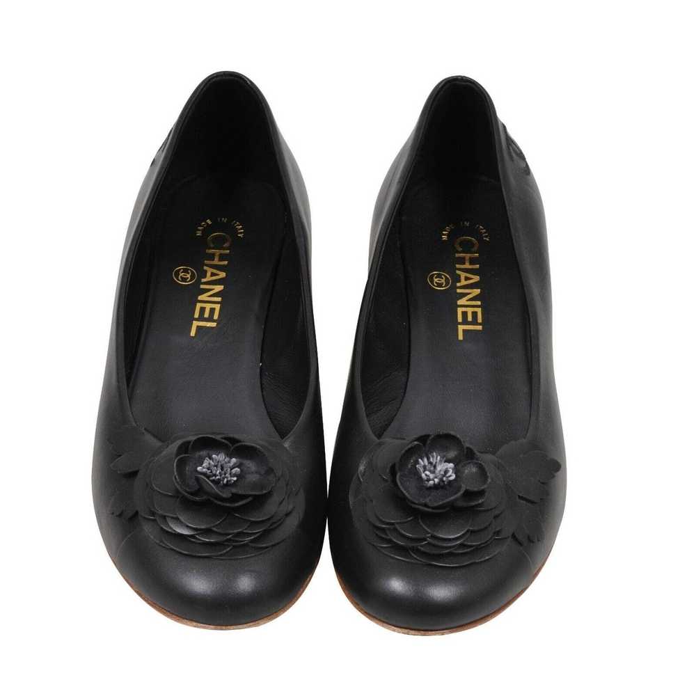 Chanel Black Leather Camellia Ballet Pumps - image 2